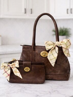 Coach Madeline Ltd. Edition Bronze/Brass Tote w/Tattersall Scarf & Wristlet